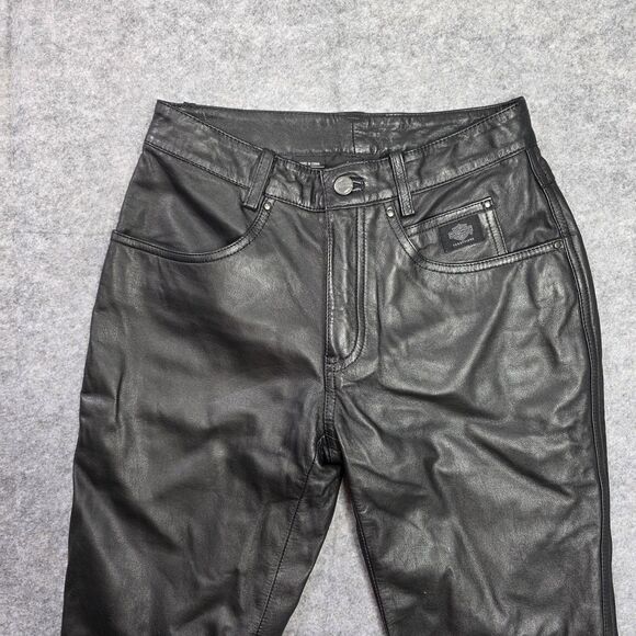 Harley-Davidson Leather Pants Womens 2 Black Genuine Motorcycle Riding Biker - Picture 2 of 11